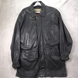Couture By J Park Mens‎ LT Leather Jacket Black Long Car Coat Removable Liner